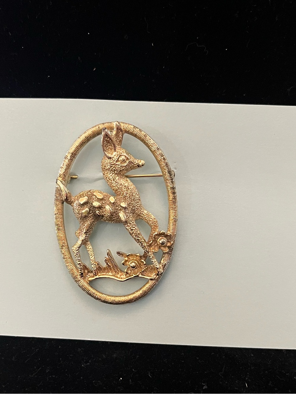 Gold-tone Deer Brooch with Floral Accent